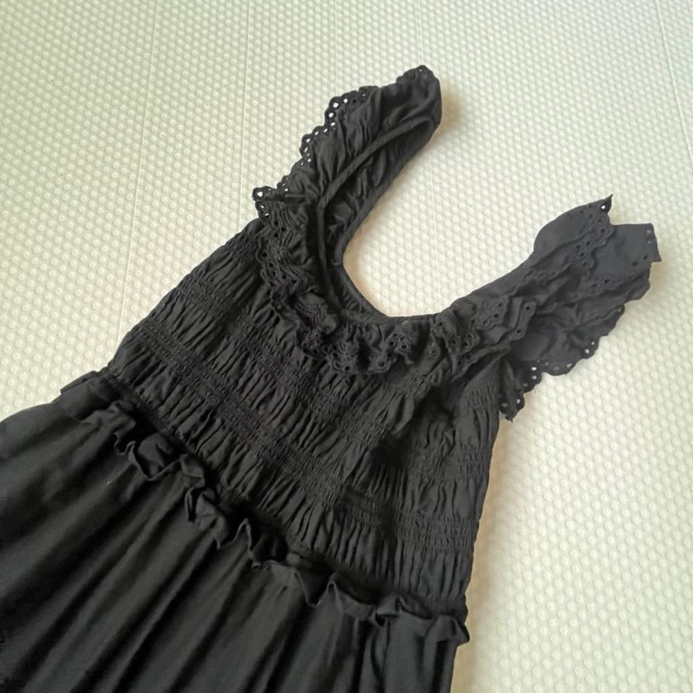 Madewell black smocked midi dress eyelet tiered cotton cottagecore - Picture 2 of 6
